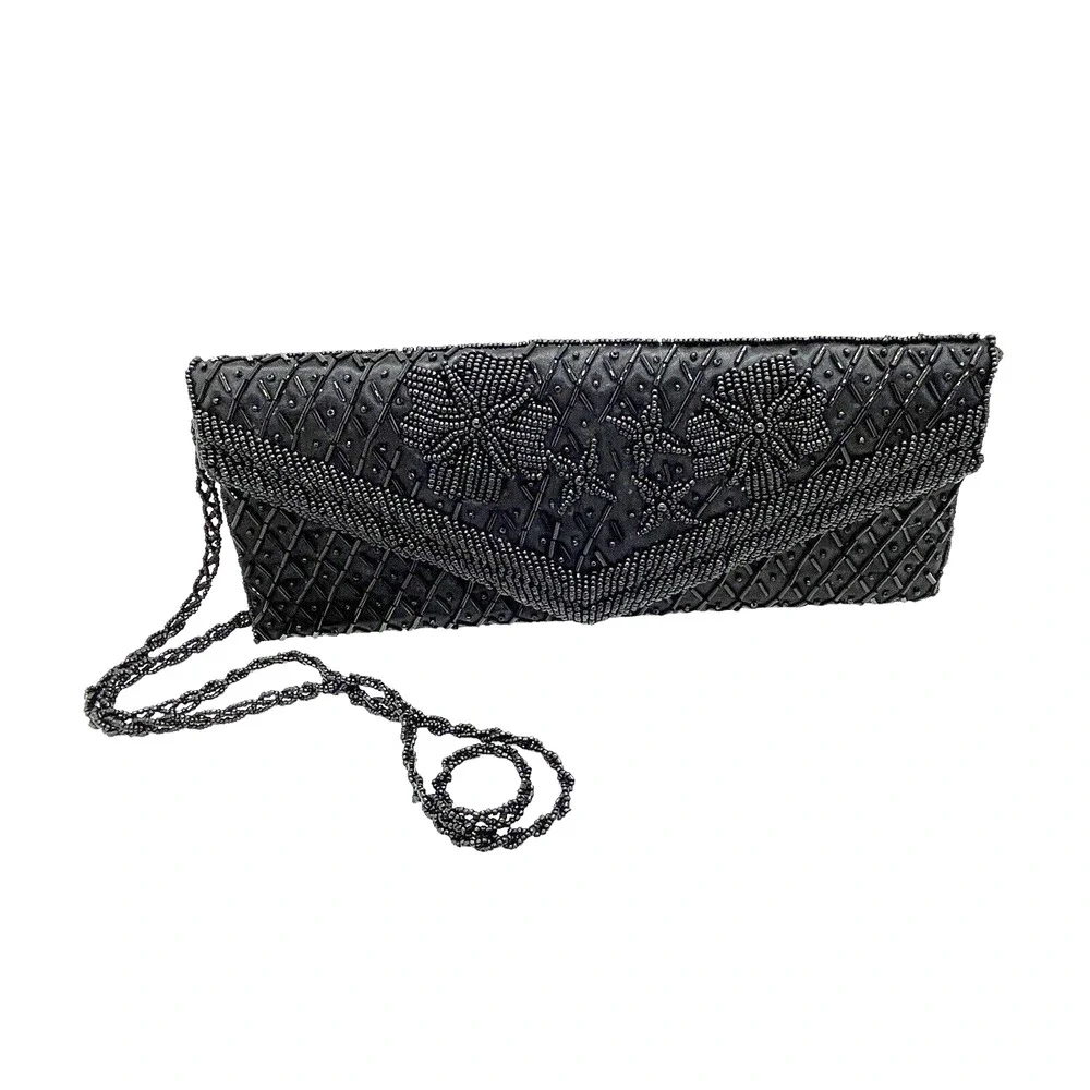 Beaded Clutch Purse Retro Evening Bag Vintage Black Opera Prom Wedding Formal